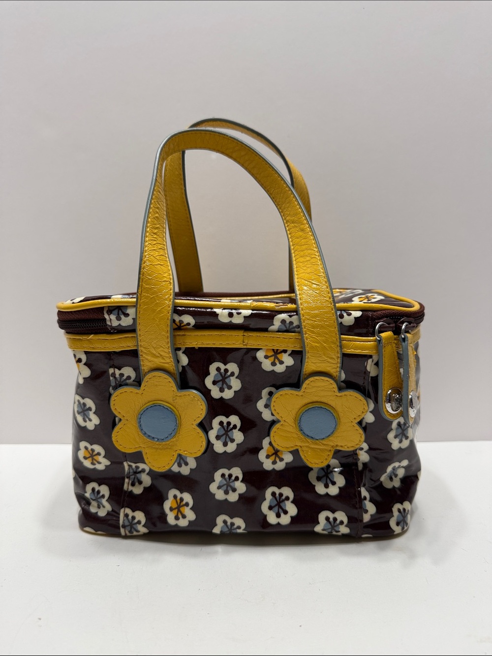 Vera Bradley Maroon Floral Patent Tote with Yellow Handles - Picture 5 of 14